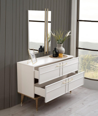 Kommode mit Spiegel Schlafzimmer Konsole Holz Weiß Set 2tlg Moderne