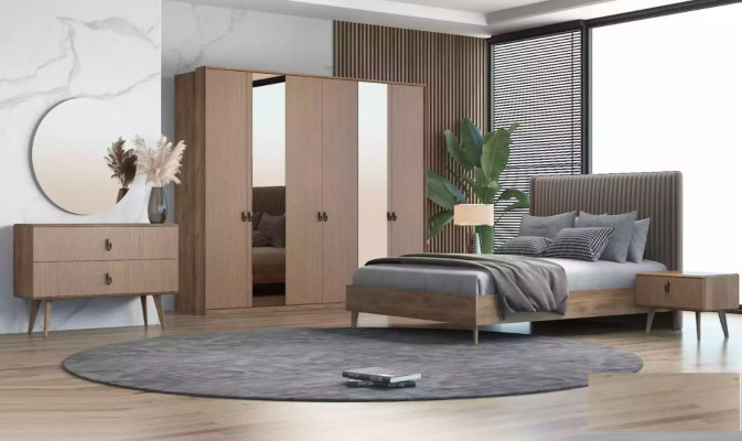 Set Bett 2x Nachttische Schminktisch Schlafzimmer 6tlg Design Modern