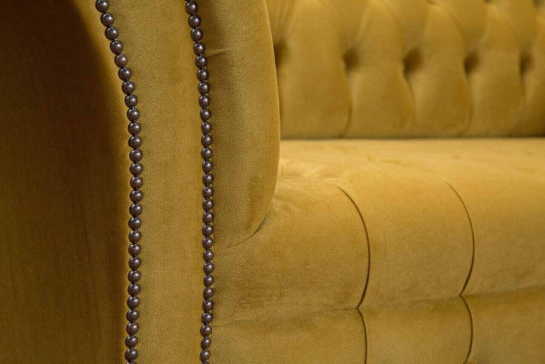 Sessel Chesterfield Möbel Set 2x Einsitzer Set Couch Sofa Gelb Textil
