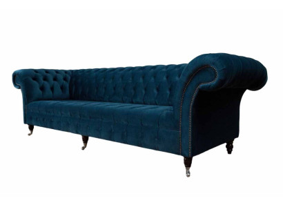 Design Luxus Chesterfield Sofa 4-Sitzer Couch Polster Sofas Möbel Blau