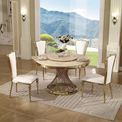 Runder Tisch Goldener Fuß Chrom Rundtisch Tische Esstische Luxus 130cm