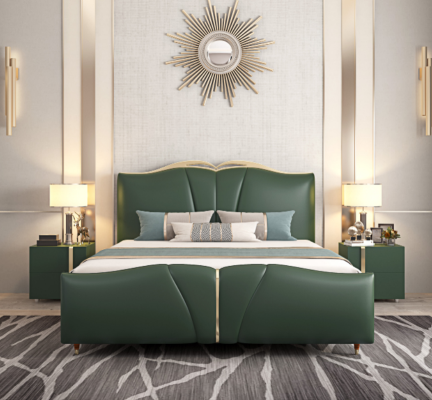 Bett Luxus Möbel Bettrahmen Holz Schlafzimmer Einrichtung Kunstleder Neu