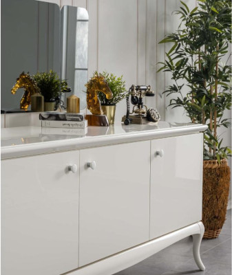 Essgruppe Essecke Esszimmer Esstisch Holz Weiß Set 7tlg Sideboard