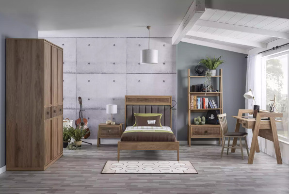 Holzbett Komplette Schlafzimmermöbel Jugendbett Bett Braun Set 5tlg
