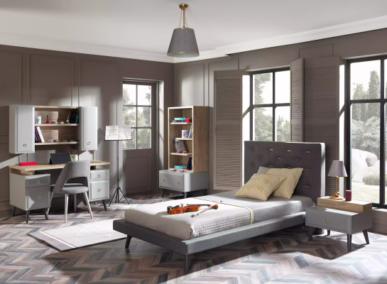 Komplete Jugendbett Kindermöbel Kinderzimmer Bett Holz Grau Set 5tlg