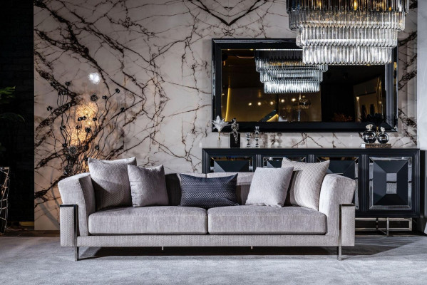 Anrichte Spiegel Wohnzimmer grau Kommode Holz Metall Stil Modern Schrank