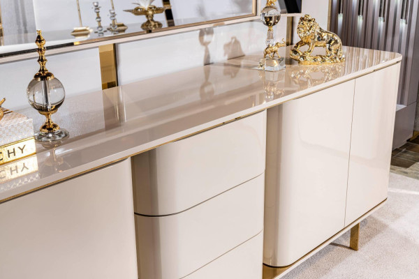 Esszimmer Komplett Tisch 4 Stühle Anrichte Spiegel Set 7tlg Esstisch