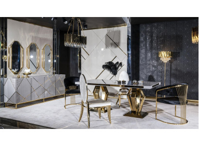 Esszimmer Set Tisch 4xStühle Anrichte Spiegel 7tlg Esstisch Garnitur Tisch