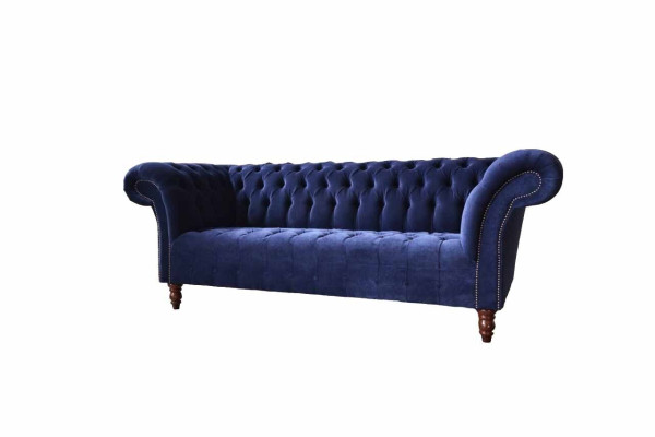 Chesterfield Design Luxus Polster Sofa Couch 3 Sitz Blau Textil Neu