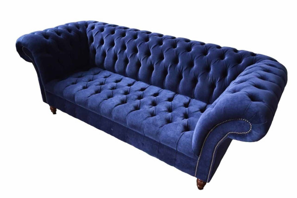 Chesterfield Design Luxus Polster Sofa Couch 3 Sitz Blau Textil Neu