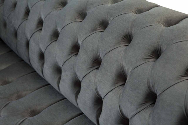 Englische Chesterfield Sofa Couch Büro Möbel Dreisitz Samt 230cm Grau