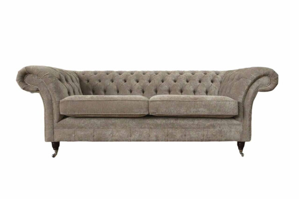 Dreisitzer Chesterfield Sofa 3 Sitz Sofas Grau Stoff Wohnzimmer Luxus