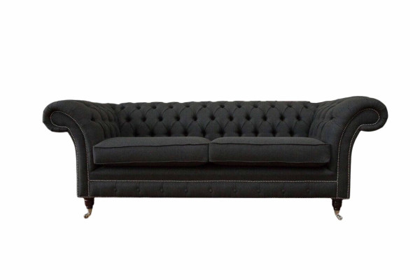 Wohnzimmer Sofa Chesterfield Couch Dreisitzer Design Schwarz Möbel Neu