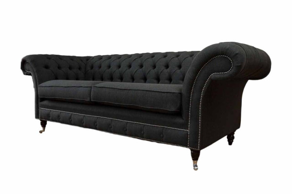 Wohnzimmer Sofa Chesterfield Couch Dreisitzer Design Schwarz Möbel Neu