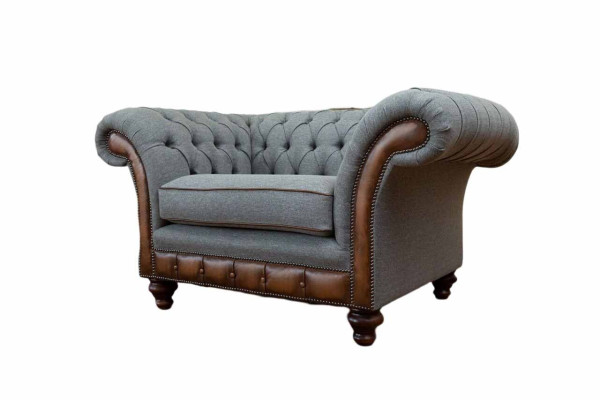 Sessel Design Relax Textil Lounge Luxus Grau Polster Sitzer Chesterfield