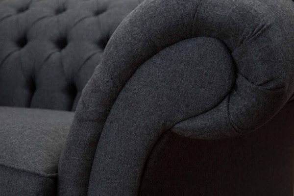 Grauer Chesterfield Sessel 1.5 Sitzer Sofa Couch Polster Textil Grau Sessel