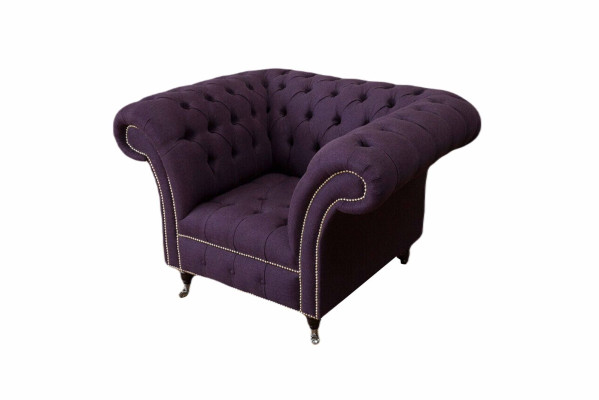 Sessel Einsitzer Luxus 1 Sitz Sitz Design Textil Lila Stoff Chesterfield