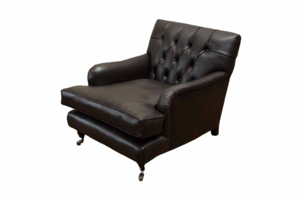 Designer Sessel 1 Sitzer Braun Leder Textil Luxus Sofa Chesterfield