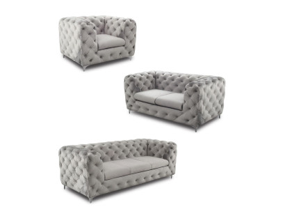 Chesterfield Sofagarnitur Couch Sofa Set Samt Graue Couchen Sitzmöbel