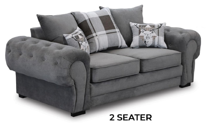 Graue Chesterfield Couch Polster Möbel Stoff Couchen Sofas Design Textil