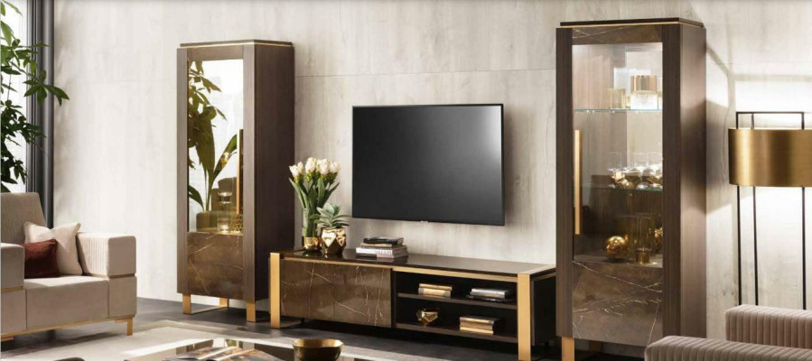 Wohnzimmermöbel Set Designer Wohnzimmer Sideboard 2x Vitrine 3tlg.