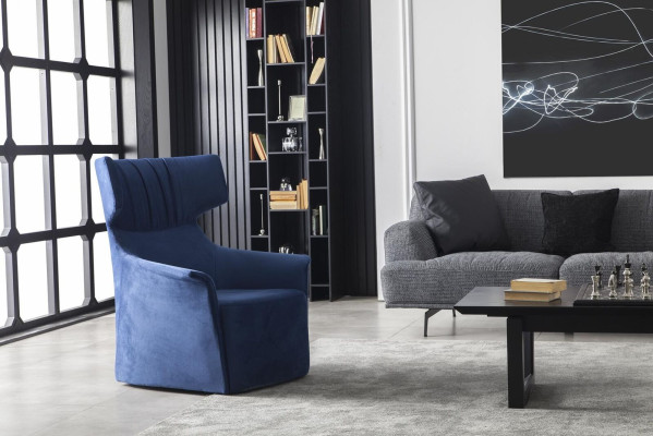 Sessel in Blau Einsitzer Moderner Stil Mittelweich Luxuriös Polster Möbel