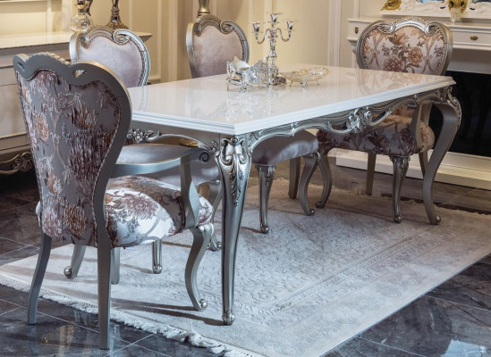 Esszimmer Set 7tlg. Esstisch 4x Stühle Kommode Spiegel Gruppe Garnitur Weiß Neu