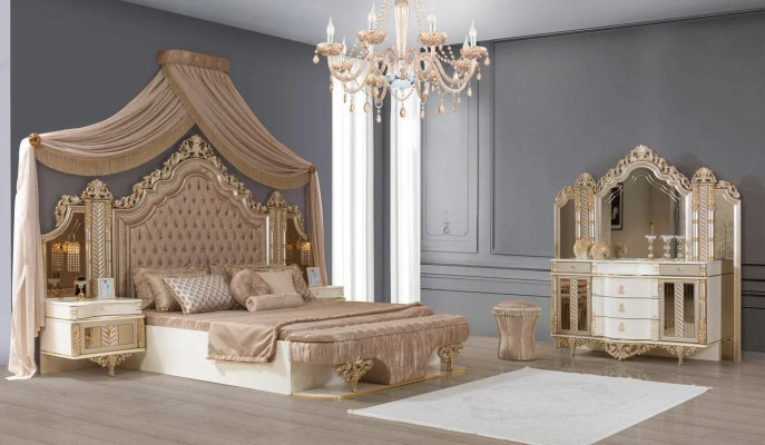 Schlafzimmer Set Bett 2x Nachttische Schminktisch mit-Spiegel Luxus neu