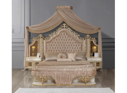 Schlafzimmer Set Bett 2x Nachttische Design Luxus neu 4tlg Beige