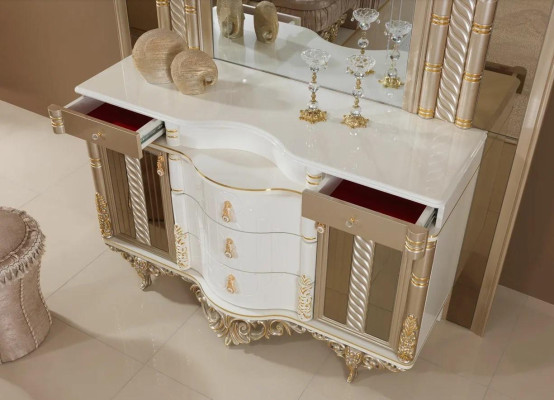 Schlafzimmer Set Luxus Schminktisch mit Spiegel weiß Design neu 2tlg