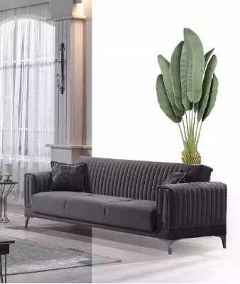 Moderne Graue Couchgarnitur 3+3+1 Sitzer Samt Sessel Wohnzimmer Möbel