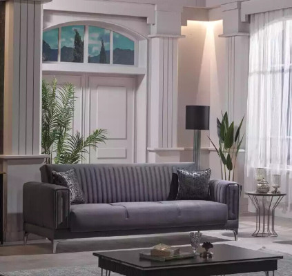 Moderne Graue Couchgarnitur 3+3+1 Sitzer Samt Sessel Wohnzimmer Möbel