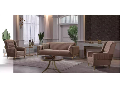 Beige Polster-Sofagarnitur Designer 3+1+1 Sitzer Couchen Sessel 3tlg Set