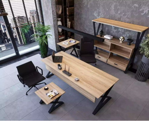 Moderner Hellbrauner Holztisch Arbeitstische Büromöbel Designer Pult