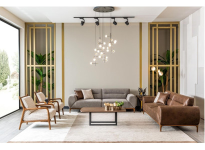 Sofagarnitur Dreisitzer Sessel Braun Polstersofa Grau Couchen Sofas