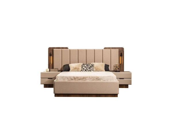 Luxus Doppelbett Garnitur Schlafzimmer Nachttische 4tlg Beige Schrank