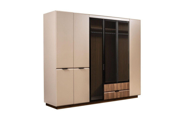 Luxus Doppelbett Garnitur Schlafzimmer Nachttische 4tlg Beige Schrank