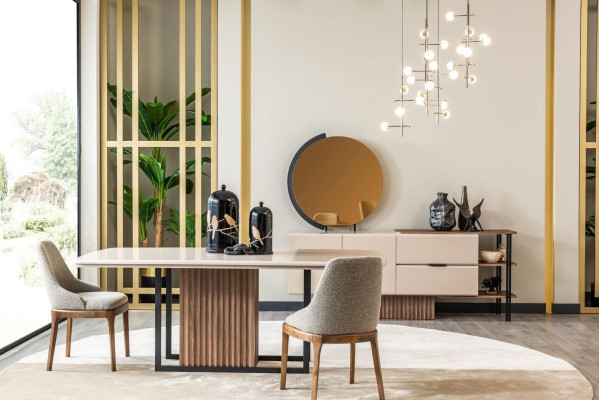 Esszimmer Essgruppe Komplette Esstisch Stühle 9tlg Beige Essecke Set