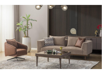 Sofagarnitur Dreisitzer Sessel Polstersofa Modern Stoffsofa Braun Set
