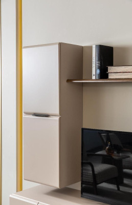 Wohnwand TV Ständer Wandschrank RTV Lowboard Beige Holz Regale