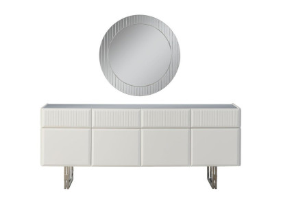 Anrichte Sideboard mit Spiegel Holzschrank Kommode Schrank Holz Weiß