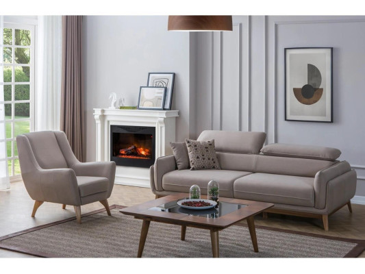 Grau Komplett Wohnzimmer Dreisitzer Sofa Modern Sessel Holz Design Couchtisch