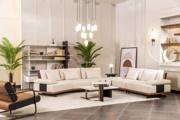 Garnitur Ecksofa L Form Sessel Stoffsofa Couchtische Polstersofa Beige