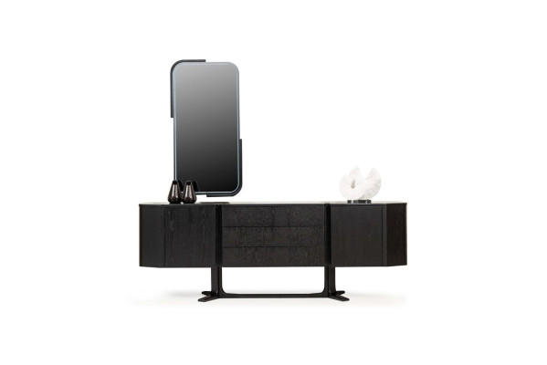 Anrichte Gruppe Sideboard mit Spiegel Kommode Schrank Schwarz Set