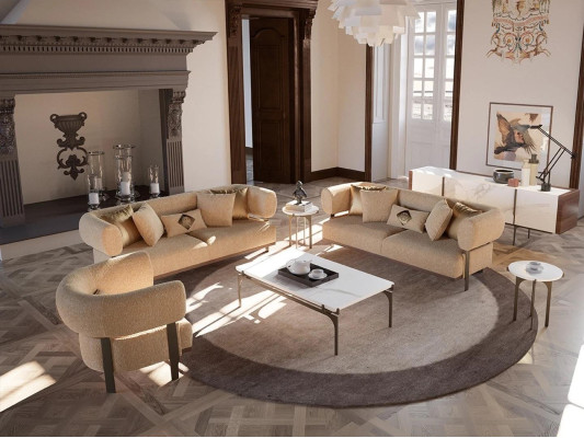 Beige Sofagarnitur Design Polstermöbel Wohnzimmer Set 6tlg Einrichtung