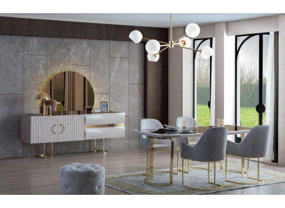 Stilvolle Grau-Weiße Esszimmer Möbel Luxus Esstisch 4x Textilstühle 6tlg