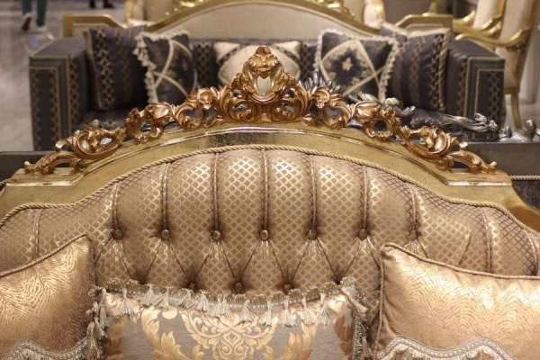 Sofagarnitur 3+3 Sitzer Wohnzimmer Set Design Sofa Gold Chesterfield Textil Neu