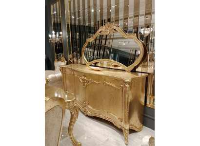 Luxus  Sideboard Anrichte mit Spiegel Garnitur Kommode Holz Kommoden Klassische