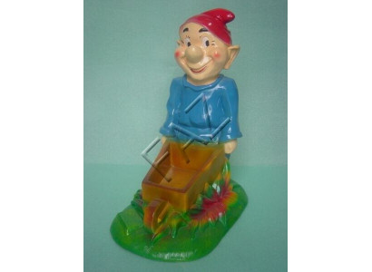 Zwerg mit Schubkarre Figur Garten Statue Skulptur Figuren Skulpturen Neu 43 cm