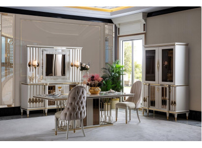Esszimmer Set Weiß Esstisch Luxus 4x Stühle Anrichte Vitrine Neu 8tlg.